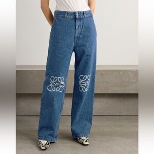 Loewe Blue Wide-Leg Jeans with White Anagram Embroidery